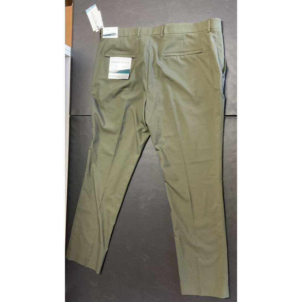 NWT! Men's Perry Ellis Portfolio Skinny Fit Stretch Olive‎ Green Pants - 38x30 - Picture 2 of 7